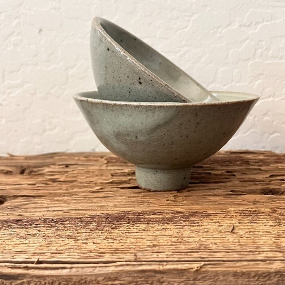 Art Studio Pottery 2 Hand Thrown Bowls Speckled Glaze Finish Natural